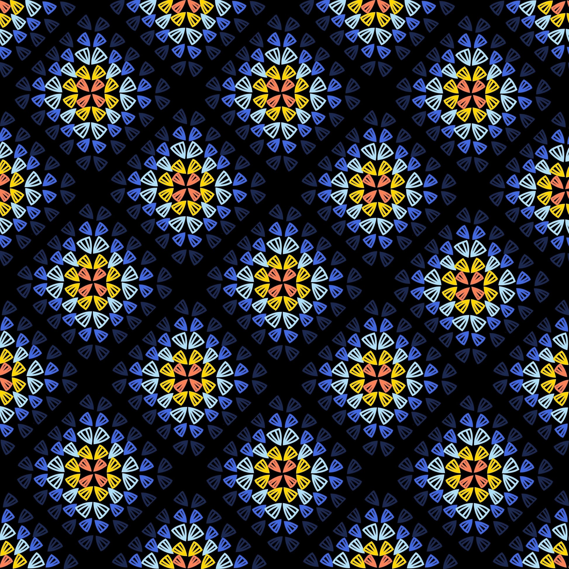  Vintage Blue Harmony Granny Squares Seamless Print 
