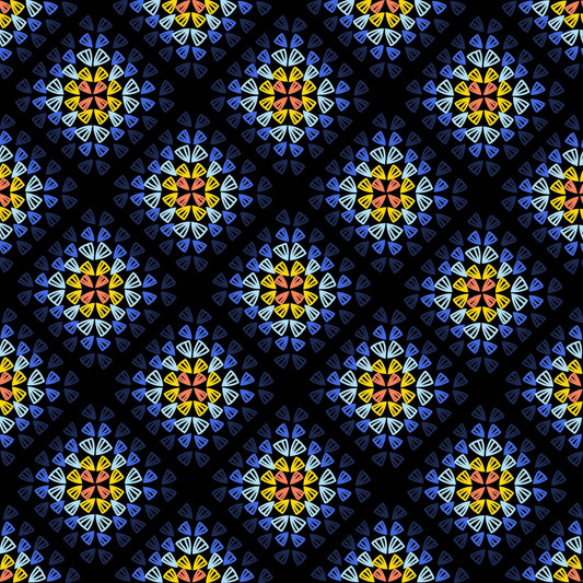  Vintage Blue Harmony Granny Squares Seamless Print 
