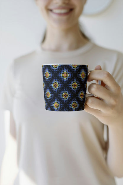 Vintage Blue Harmony Granny Squares Seamless Print 
