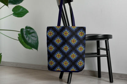  Vintage Blue Harmony Granny Squares Seamless Print 
