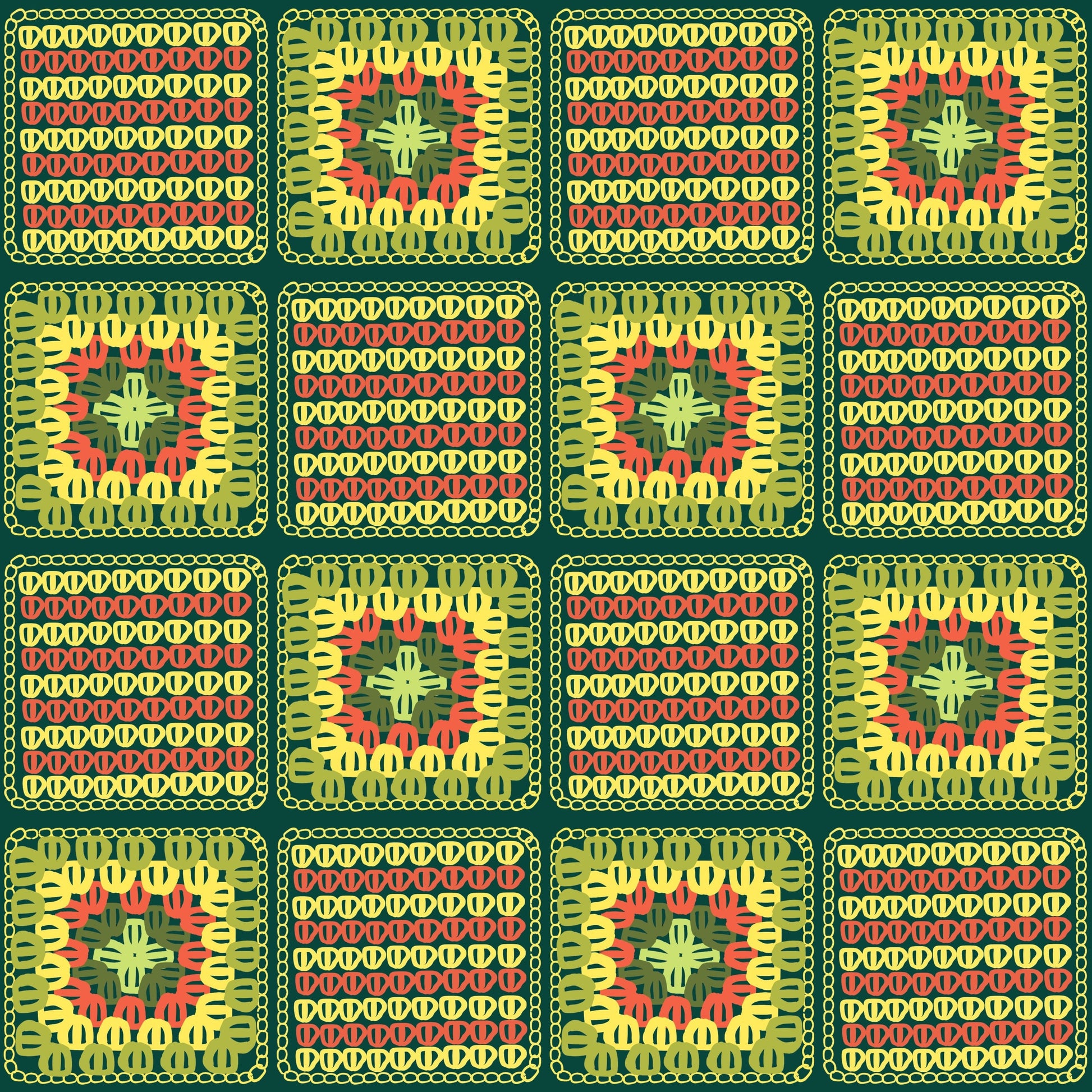 Vintage Mustard Harmony Granny Squares Print