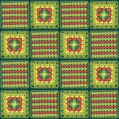 Vintage Mustard Harmony Granny Squares Print