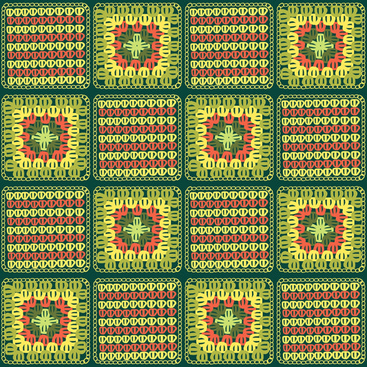 Vintage Mustard Harmony Granny Squares Print