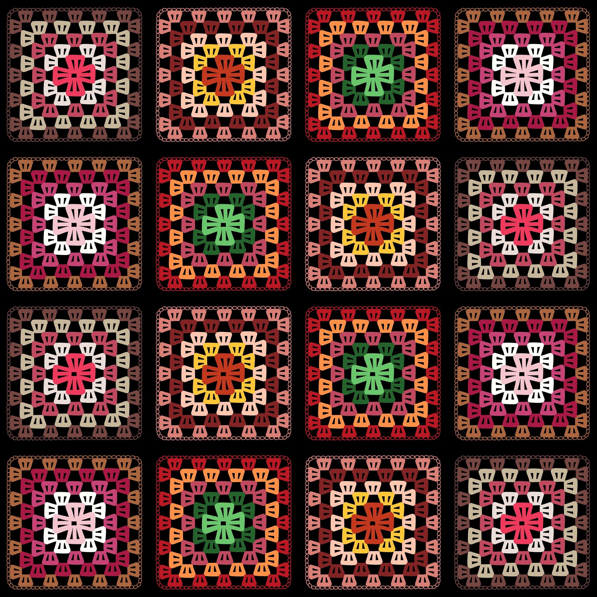 Vinyage Patchwork Granny Squares Seamless Print