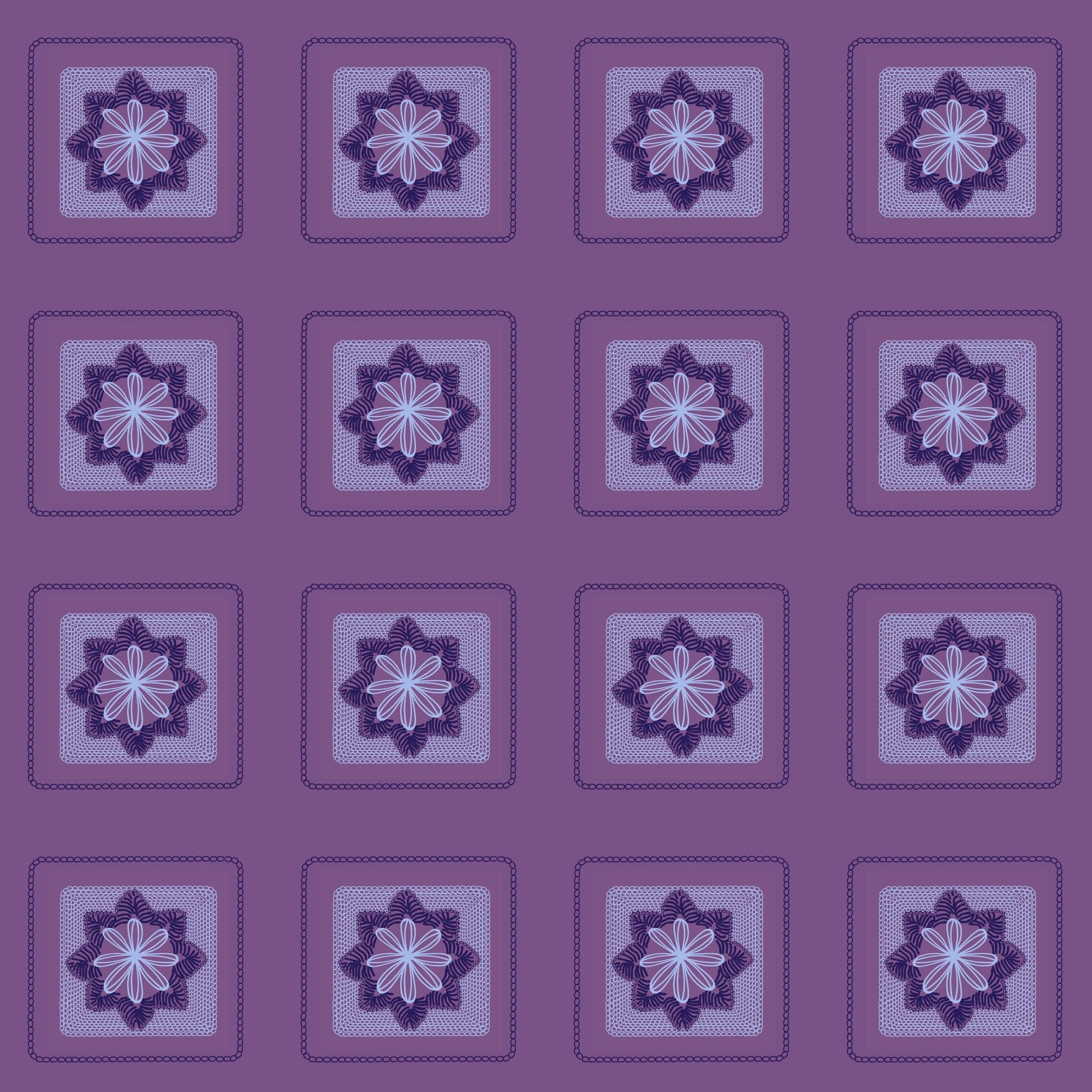 Violet Lace Embroidery Floral Granny Squares Print