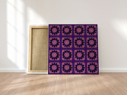 Violet  Noir Sunflower Floral Granny Squares Seamless Print 
