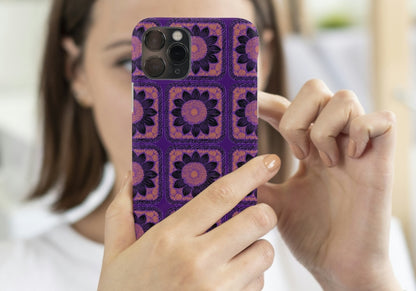 Violet  Noir Sunflower Floral Granny Squares Seamless Print 
