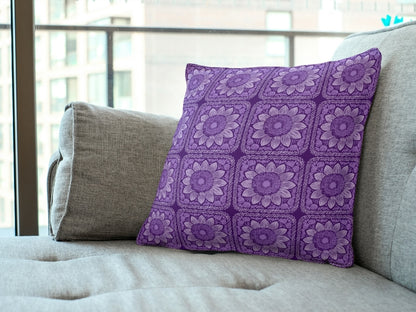 Violet Sunflower Floral Granny Squares Seamless Print 