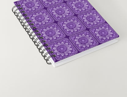 Violet Sunflower Floral Granny Squares Seamless Print 