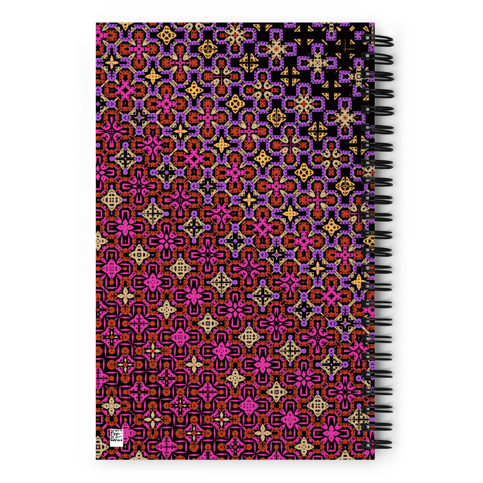 Freeform crochet-Inspired spiral notebook. Product image. Rear view. 