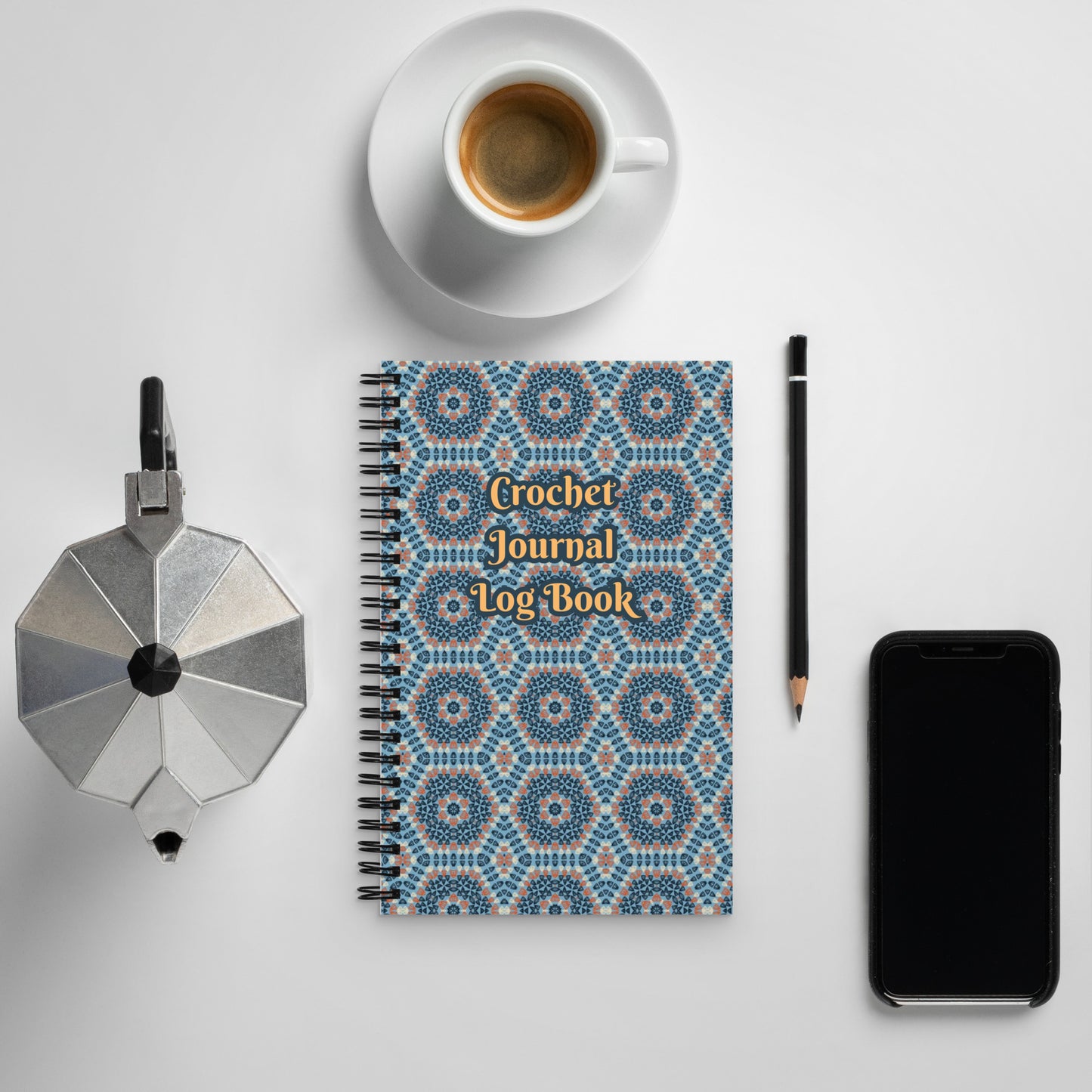 Azure Mandala Crochet Print Spiral Notebook Journal