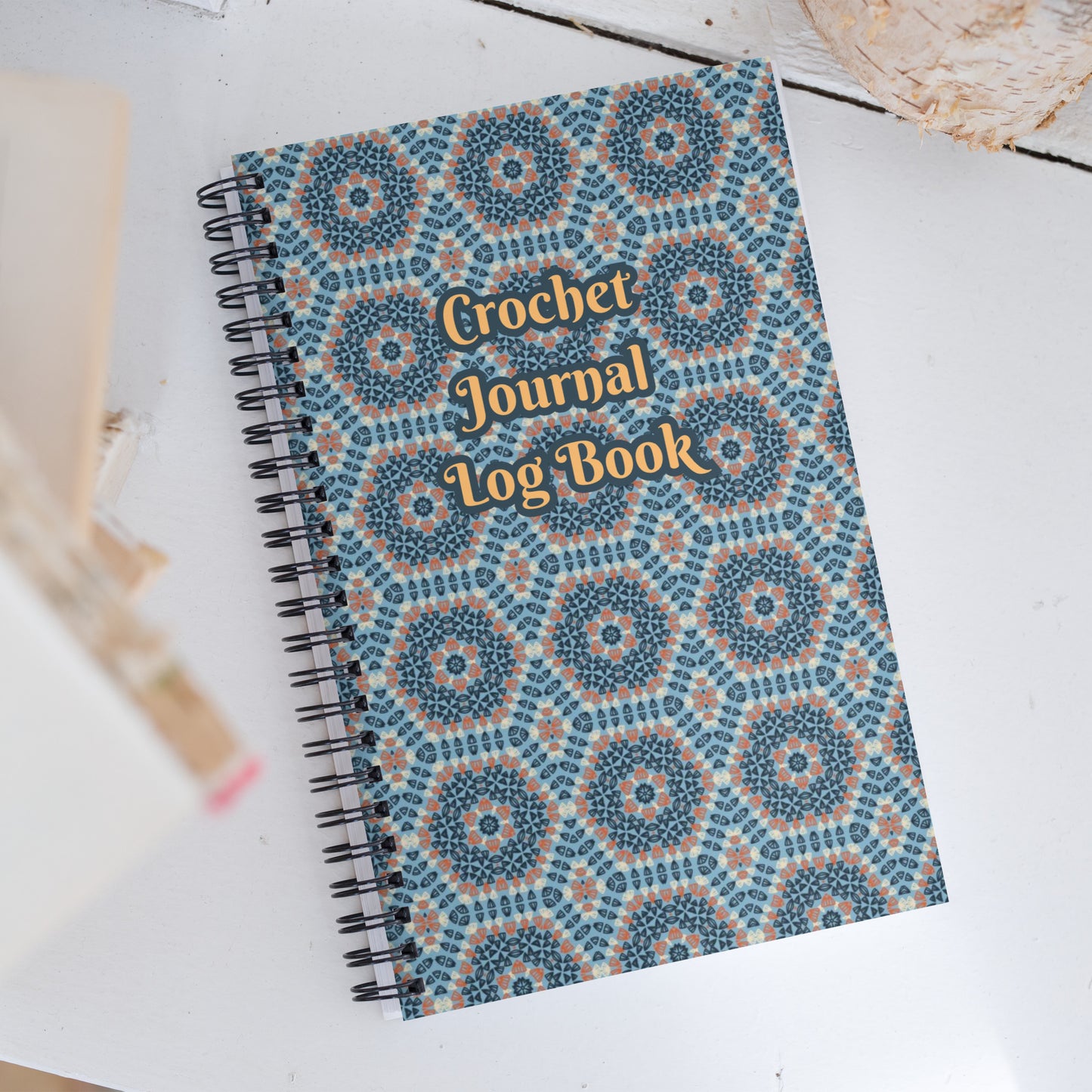 Azure Mandala Crochet Print Spiral Notebook Journal