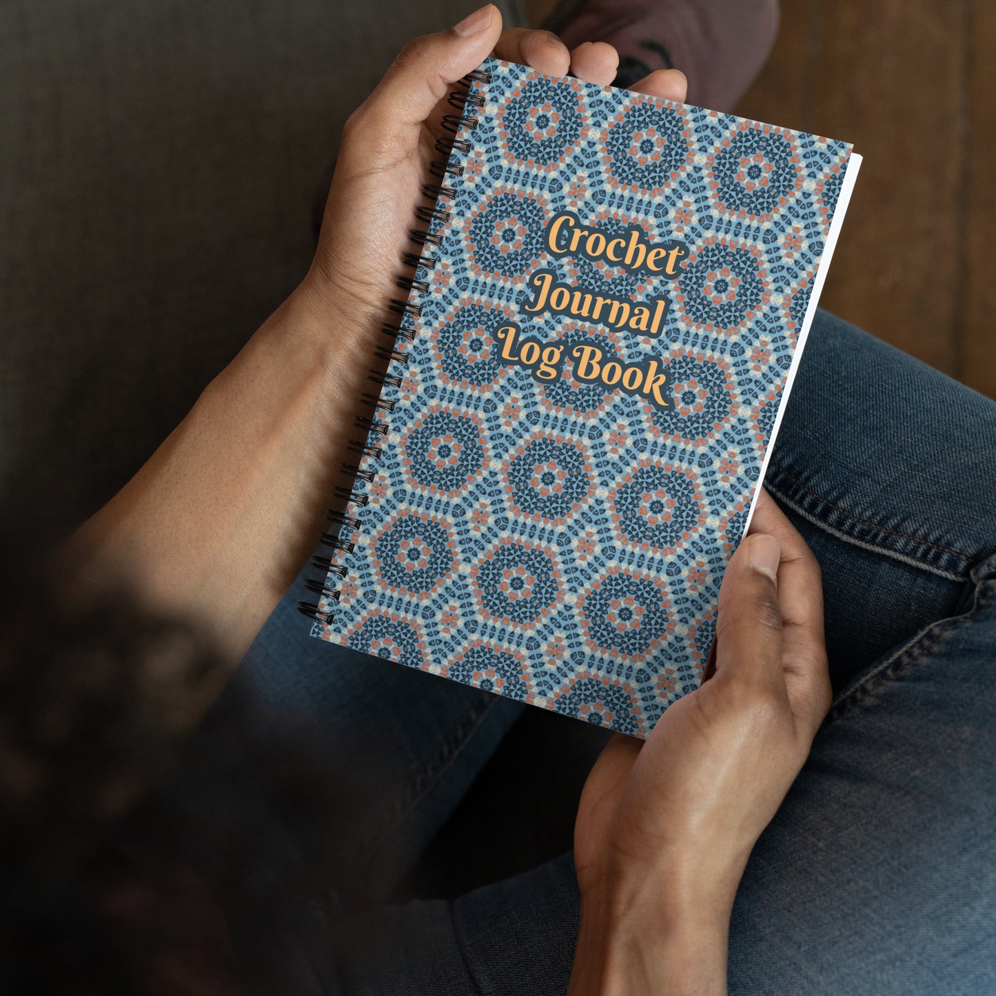 Azure Mandala Crochet Print Spiral Notebook Journal