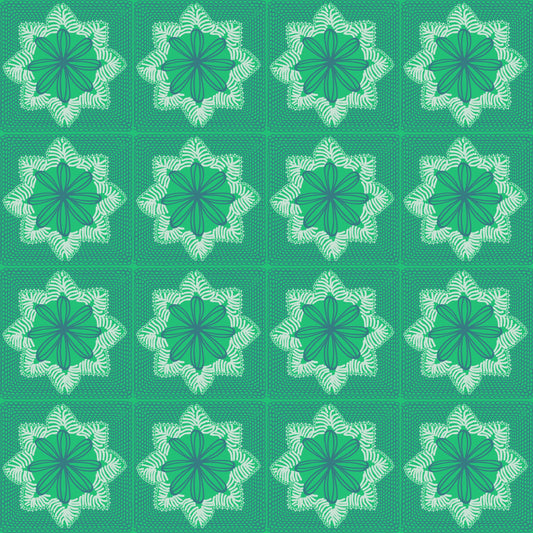 Mint Green Floral Granny Squares Print