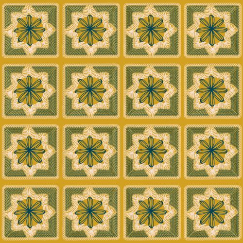 Golden Starburst Floral Granny Squares Print
