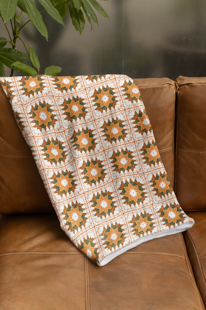 Citrus Orange Floral Granny Squares Seamless Print