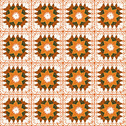 Citrus Orange Floral Granny Squares Seamless Print