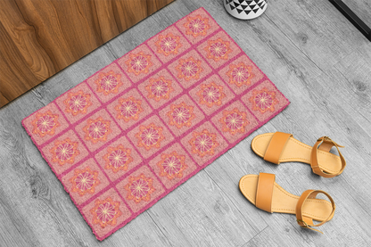 Floral Radiance Coral Granny Squares Print