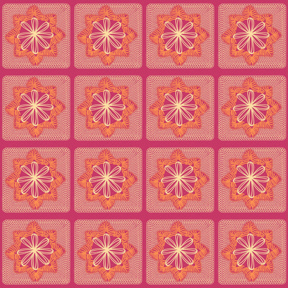 Floral Radiance Coral Granny Squares Print