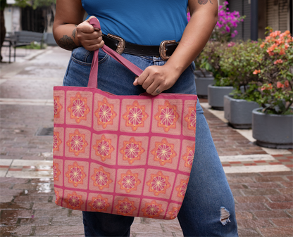Floral Radiance Coral Granny Squares Print