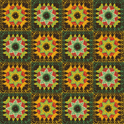 African-Themed Floral Granny Squares Digital Files