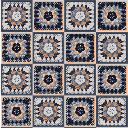 Silver Sphinx Floral Granny Squares Seamless Print