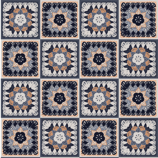 Silver Sphinx Floral Granny Squares Seamless Print